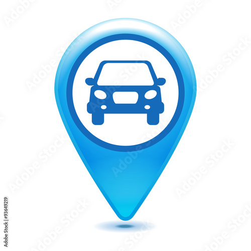 glossy blue car pointer icon on a white background