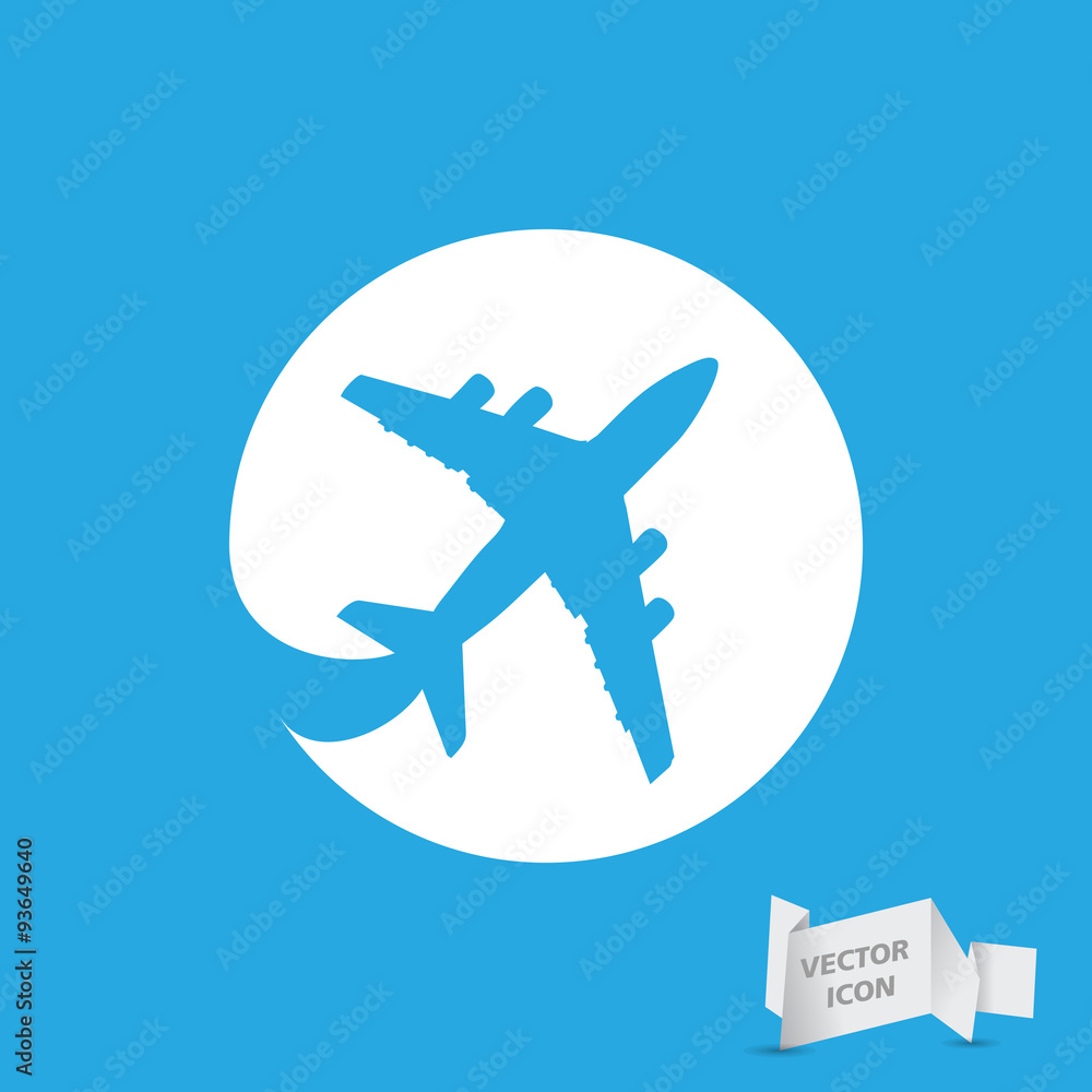 white flat airplane pictogram on a blue background white flat airplane pictogram on a blue background