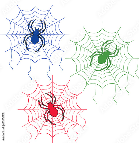 vector illustration of a colored spiderwebs set with spiders inside photo