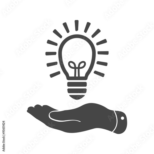 flat hand giving light lamp bulb icon - vector illustration