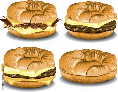 Illustration of assorted fast food croissant sandwiches