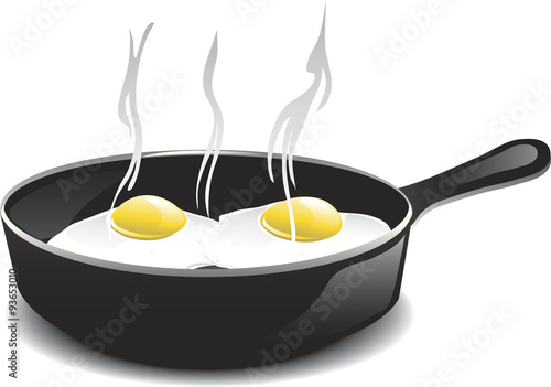 Illustration of a hot skillet with two fried eggs.
