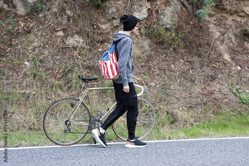 Fototapeta premium couple on bicycles outdoors, lifestyle