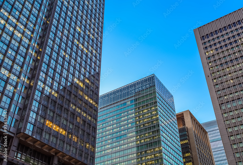 The high rise business building at night time