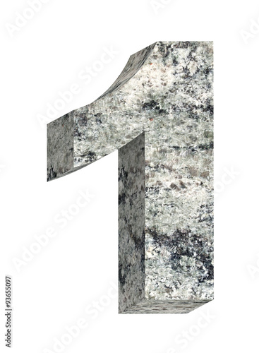 Number from granite alphabet set isolated over white. Computer generated 3D photo rendering.