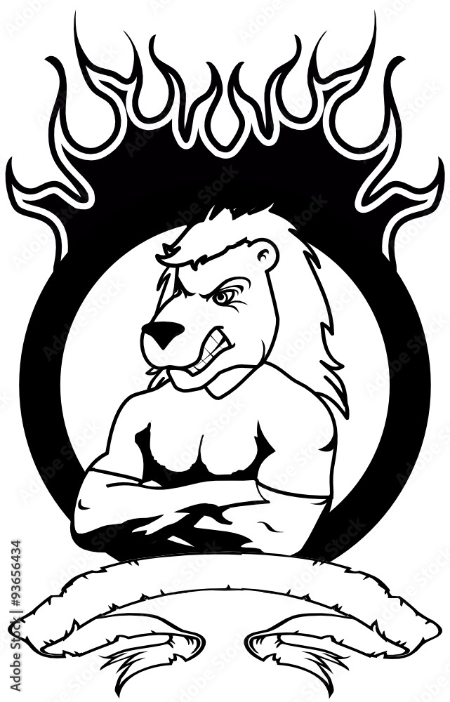 lion mascot muscle crest shield tattoo in vector format