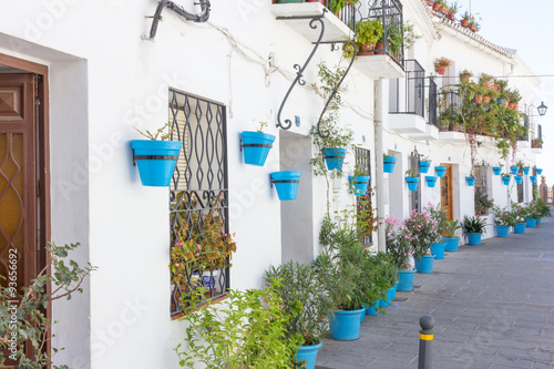 Street of flowers and plant pots, Mijas, Andalucia, Spain © Kevin Hellon