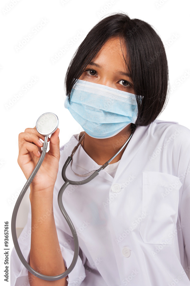 cute asian doctor girl and mask with stethoscope cute asian doctor girl and mask with stethoscope