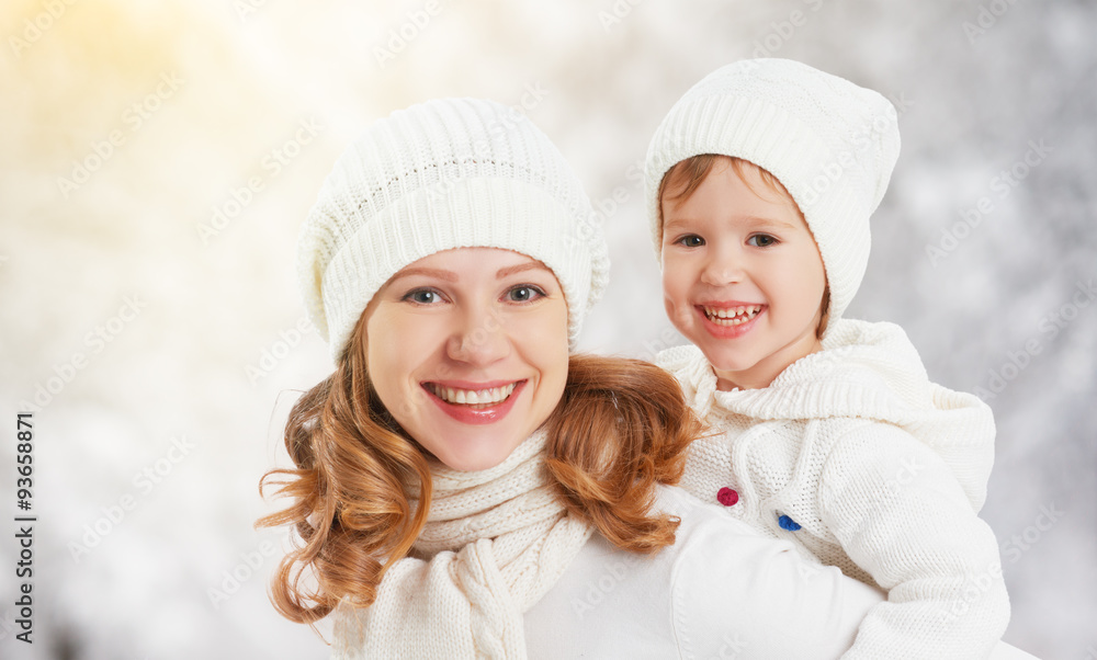 happy family mother and child baby daughter on a winter walk happy family mother and child baby daughter on a winter walk