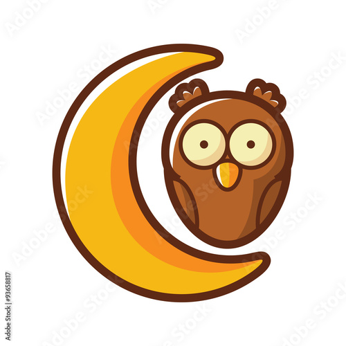 Moon and Cute Owl Cartoon Vector