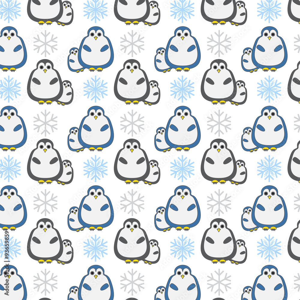 Fototapeta premium seamless penguin and snowflake pattern