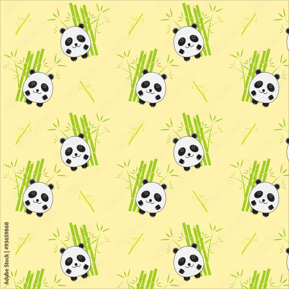 Seamless background with cartoon panda illustration. Panda and b Seamless background with cartoon panda illustration. Panda and b
