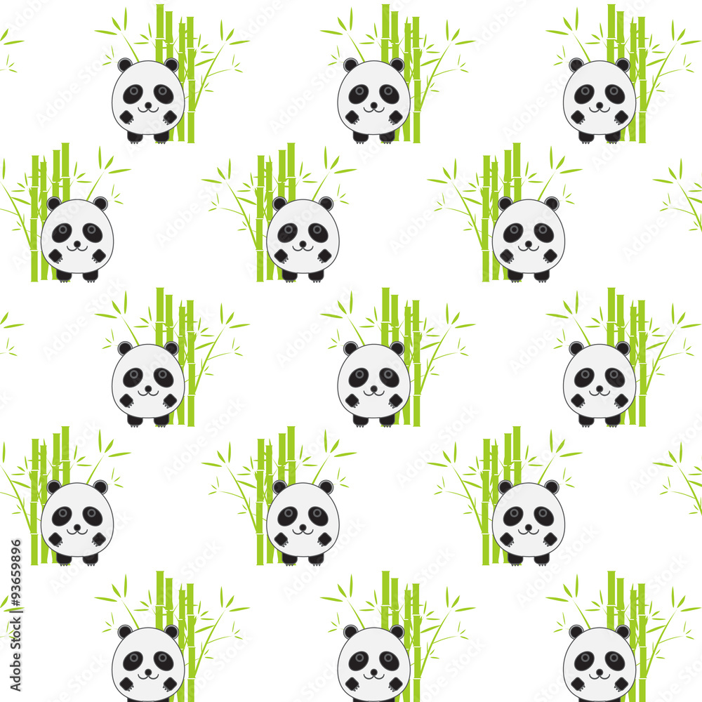 Seamless background with cartoon panda illustration. Panda and b Seamless background with cartoon panda illustration. Panda and b