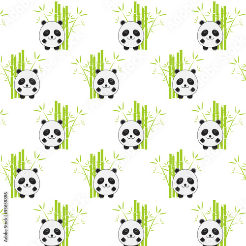 Fototapeta Naklejka Na Ścianę i Meble -  Seamless background with cartoon panda illustration. Panda and b