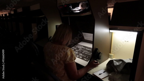 Woman microfiche genealogy search Mormon LDS Library HD 8710