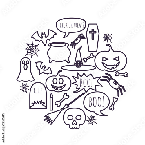 vector set of Halloween symbols placed in a circle