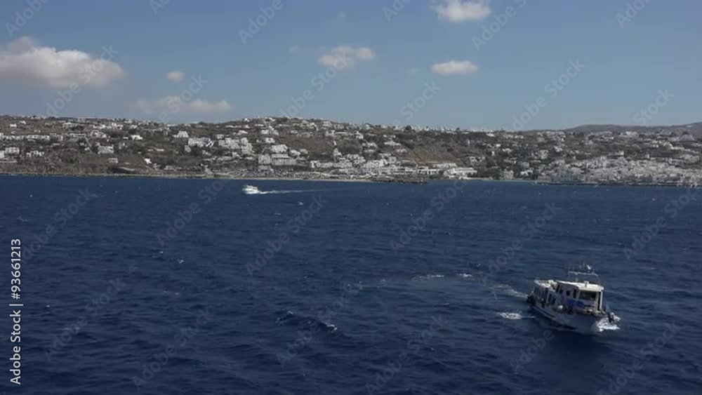 Mykonos Greece tender ferry boats in Mediterranean Ocean 4K 114 Mykonos Greece tender ferry boats in Mediterranean Ocean 4K 114