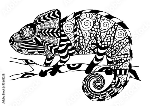 Hand drawn chameleon zentangle style for coloring book shirt design effect logo tattoo and other decorations.