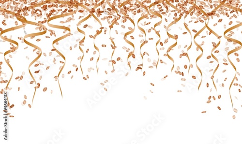 orange ribbons and confetti