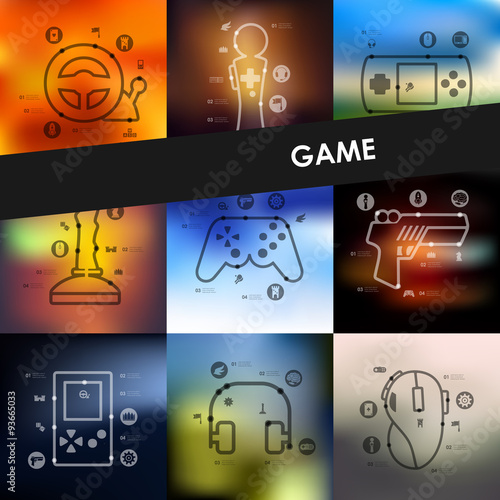 gaming timeline infographics with blurred background