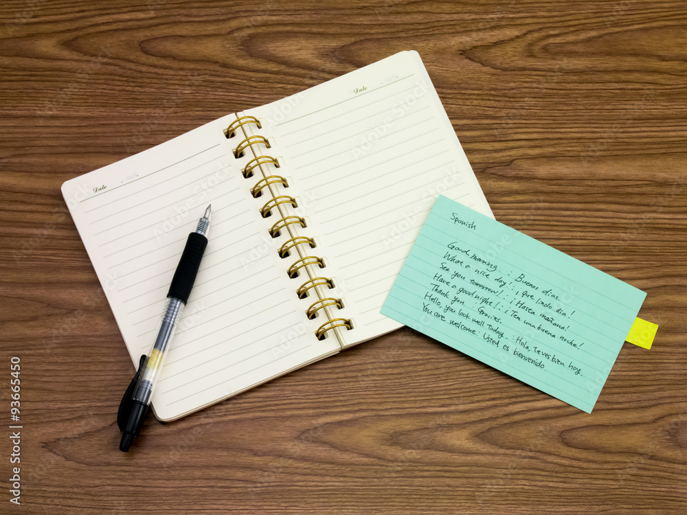 Spanish; Learning New Language Writing Words on the Notebook Spanish; Learning New Language Writing Words on the Notebook