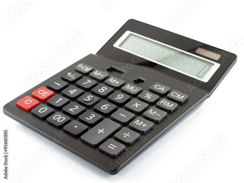 closeup single black digital calculator isolated on white background, electronic office supplies for calculating the numbers in business finance or mathematics education © andy0man