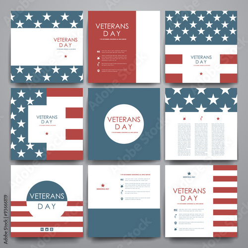 Set of brochure, poster design templates in veterans day style
