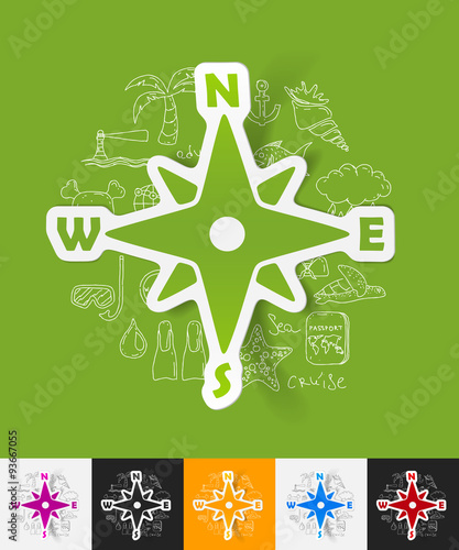 compass paper sticker with hand drawn elements