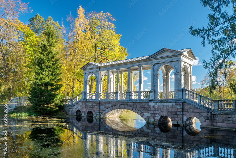 Marble (Palladian) Bridge (1773-1774)  in the Catherine Park, Pushkin (Tsarskoe Selo), Russia.
