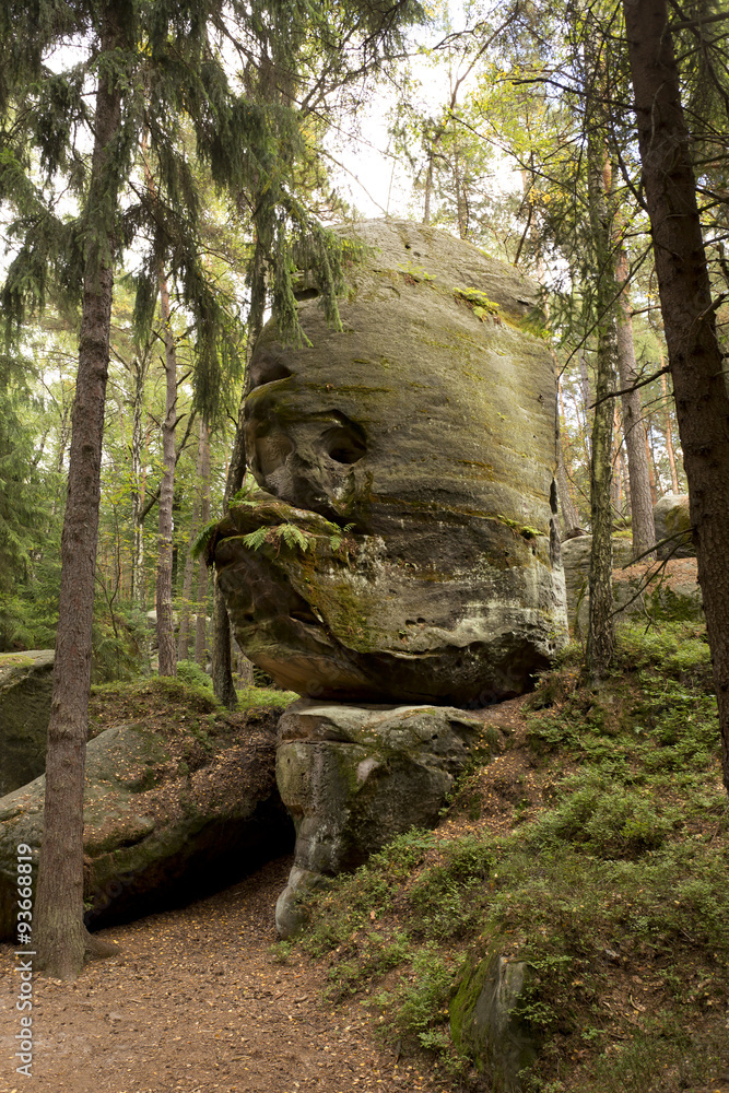 Autumn Forest with Sandstone Statues in Bohemian Paradise, Czech Republic Autumn Forest with Sandstone Statues in Bohemian Paradise, Czech Republic