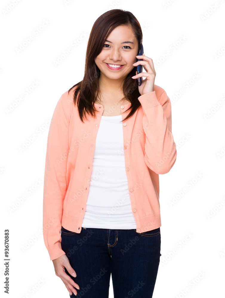 Fototapeta premium Young woman talk to cellphone