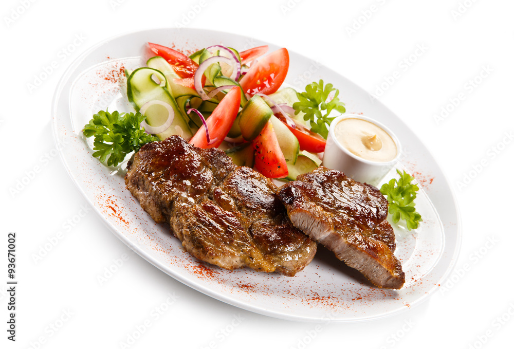 Grilled steaks and vegetables 