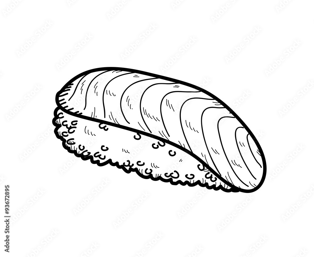 Salmon Sushi Doodle, a hand drawn vector doodle illustration of a salmon sushi (Sake Nigiri). Salmon Sushi Doodle, a hand drawn vector doodle illustration of a salmon sushi (Sake Nigiri).