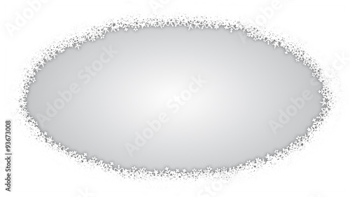 Weihnachtlicher Hintergrund mit dekorativem Schneeflockenrand / Oval / Banner / Vektor / Textfreiraum / Freigestellt / Grau, Silbern