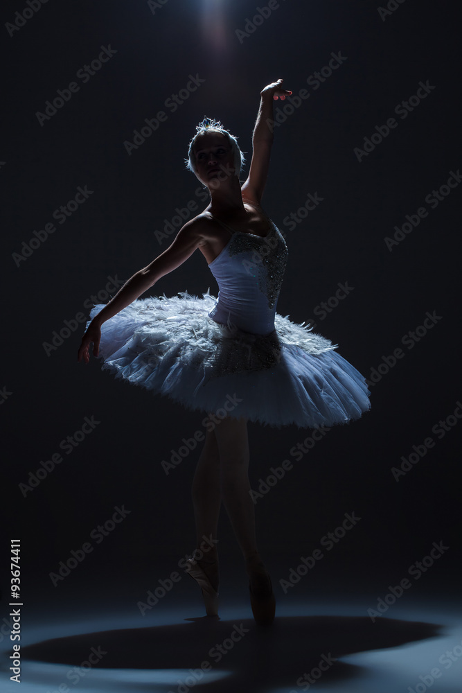 Obraz premium Portrait of the ballerina in ballet tatu on dack background