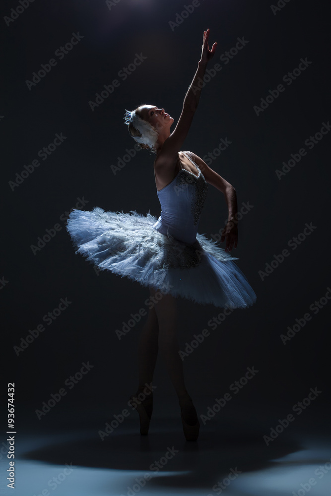 Obraz premium Portrait of the ballerina in ballet tatu on dack background