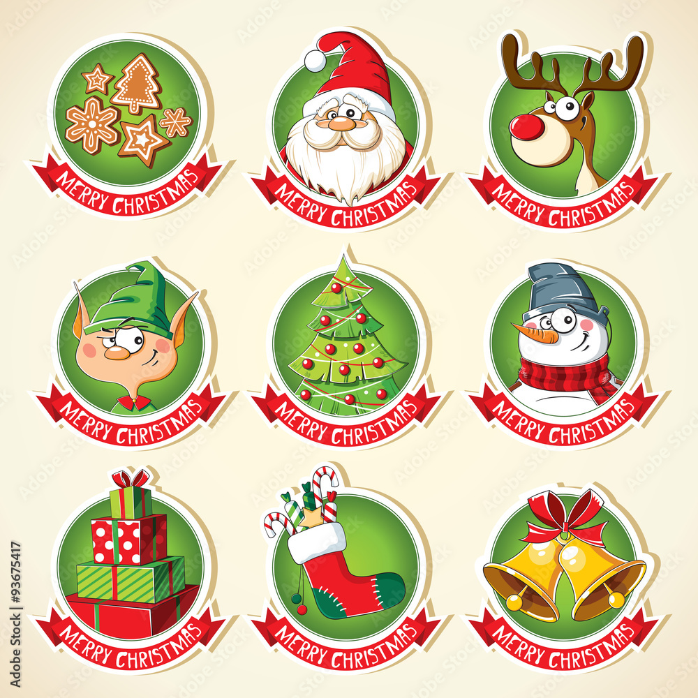 Set of Christmas cartoon stickers