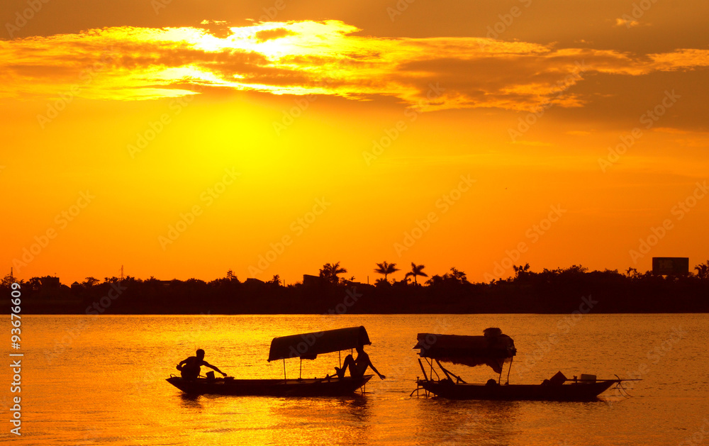 Sunset over the Red River, Vietnam