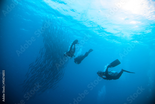 diver take a photo video upon coral bali indonesia scuba diving