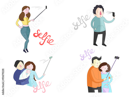 Selfie illustrations of people with smartphones 