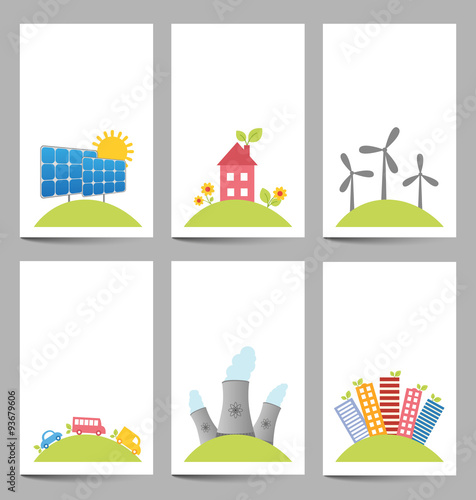 Solar, windmills and nuclear power plants banners