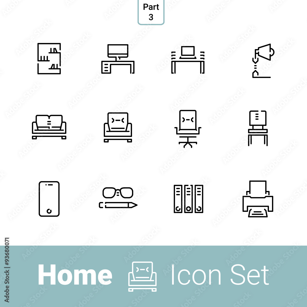 Home stuff outline icon set of 12 thin modern stylish icons. Part 3 - cabinet. EPS 10 Home stuff outline icon set of 12 thin modern stylish icons. Part 3 - cabinet. EPS 10