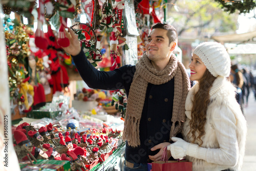 Photography Happy married couple at Catalan Christmas market
