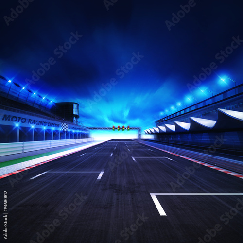 finish drive on the racetrack in motion blur with stadium and spotlights © LeArchitecto