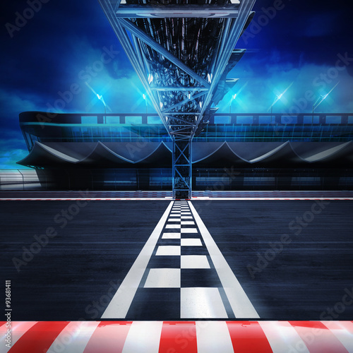 finish line gate on the racetrack in motion blur side view photo