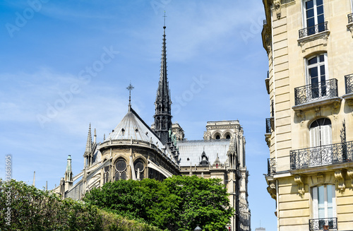 beautiful view Notre Dame Cathedral in Paris France (French for