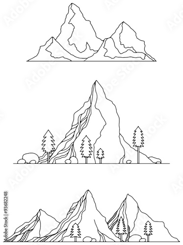 hand drawn mountains, isolated on white
