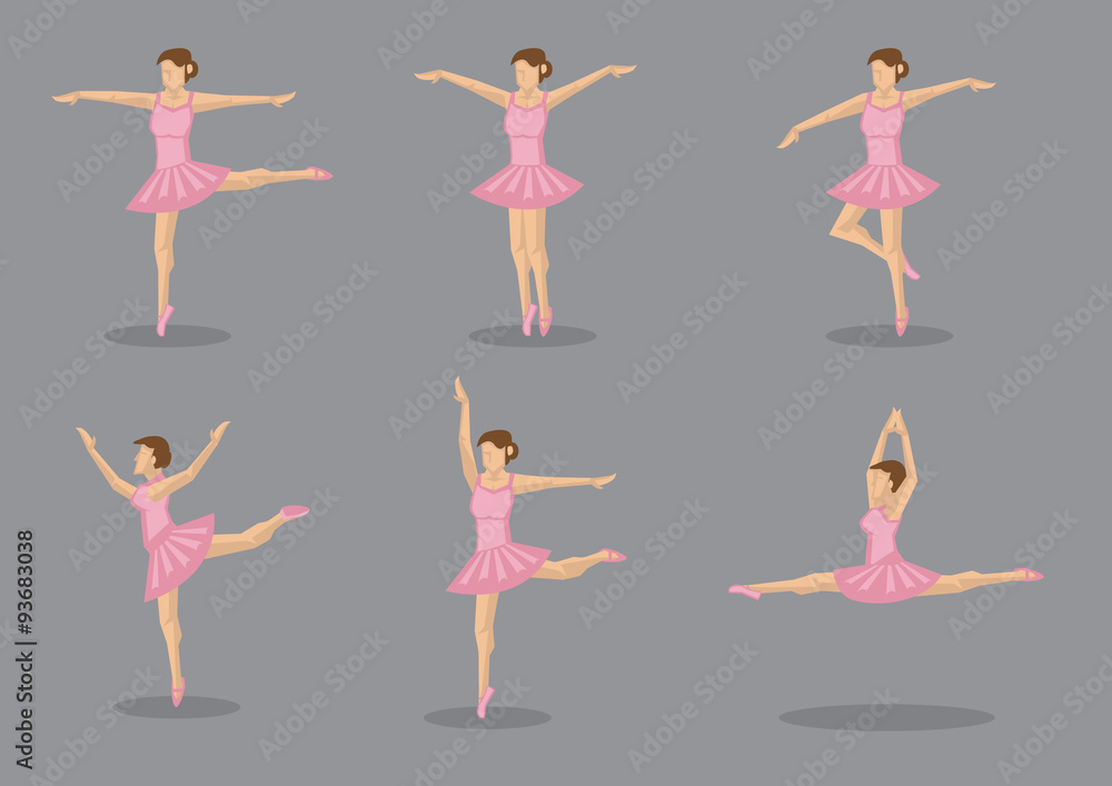 Classical Ballerina Dancer in Pink Tutu Vector Icon Set Classical Ballerina Dancer in Pink Tutu Vector Icon Set