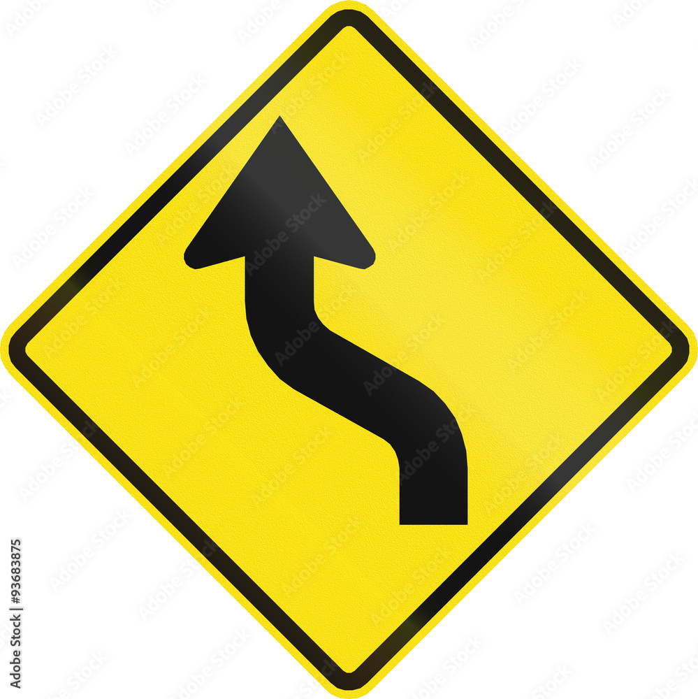 Chilean road warning sign: Reverse curve first to left Chilean road warning sign: Reverse curve first to left