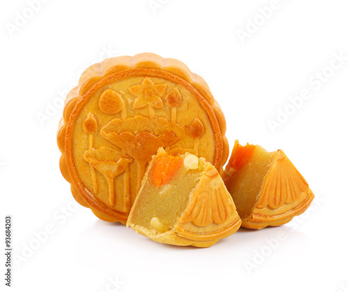 Durian Mhonthong Mooncake With Egg isolated on white background photo